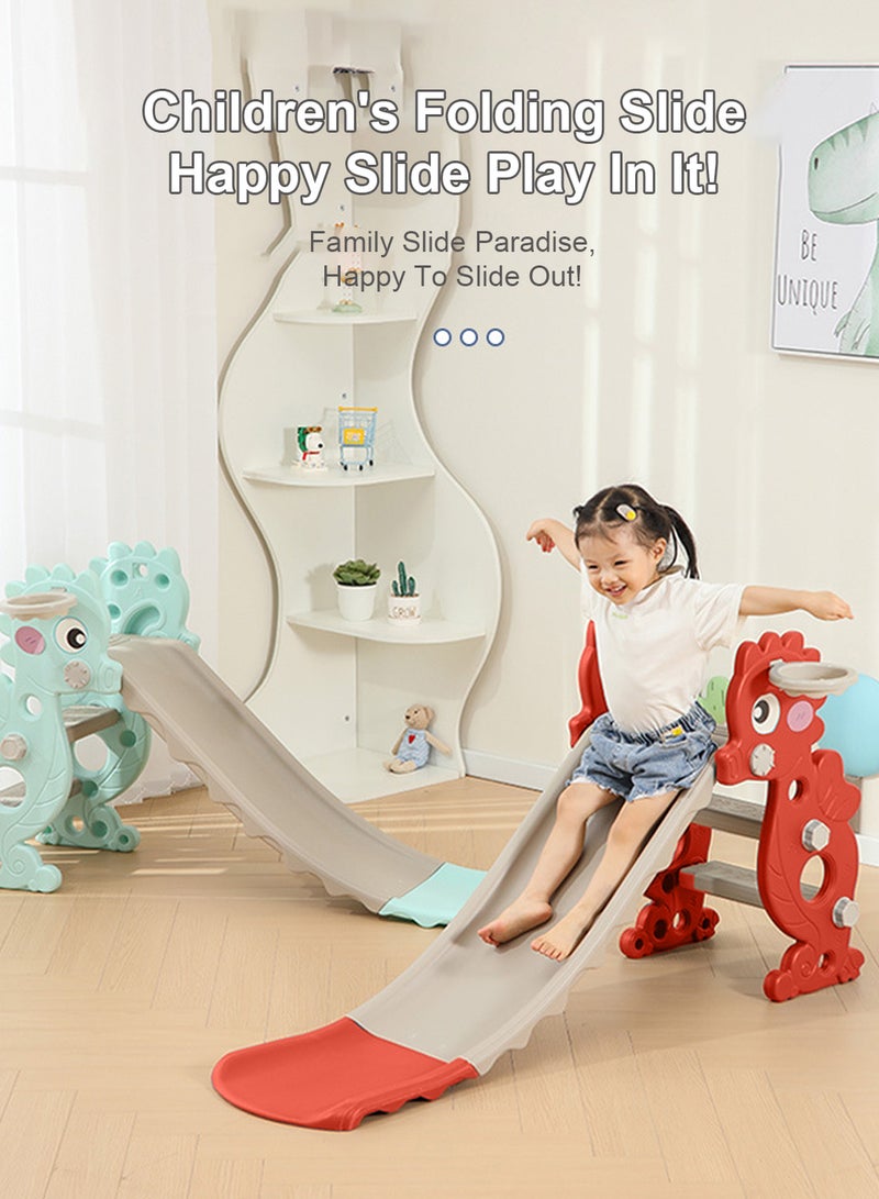 Foldable Children's Slide 1-3-5 Years Old Baby Independent Entertainment Slide Home Small Playground Toy Set Suitable For Indoor And Outdoor Entertainment With Basketball Stand Easy To Assemble