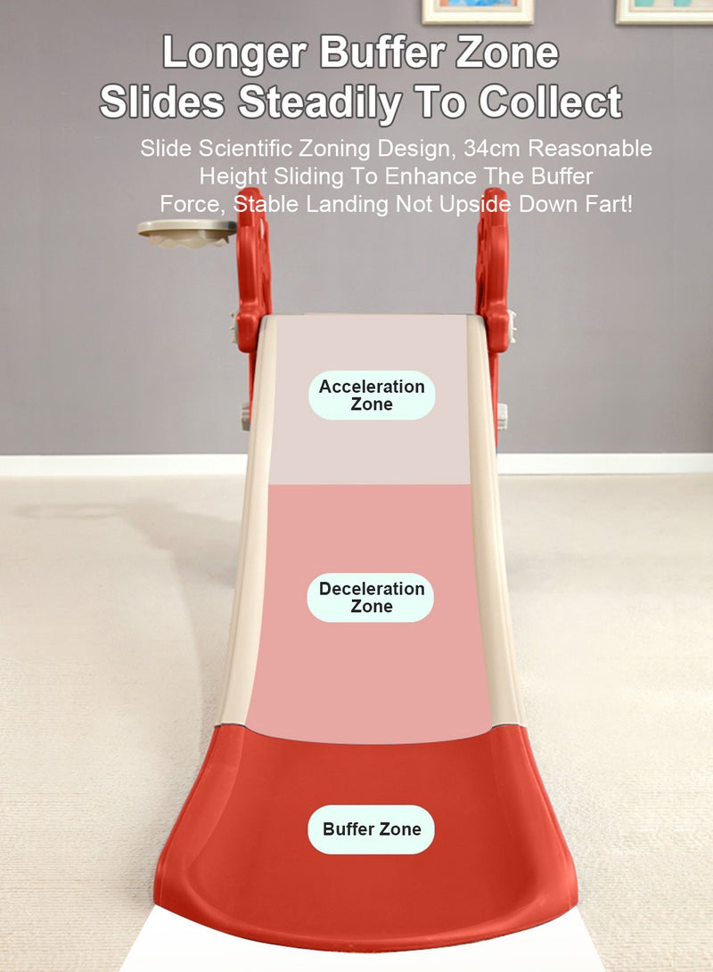 Foldable Children's Slide 1-3-5 Years Old Baby Independent Entertainment Slide Home Small Playground Toy Set Suitable For Indoor And Outdoor Entertainment With Basketball Stand Easy To Assemble