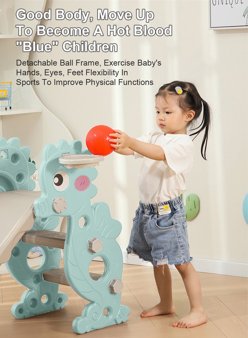 Foldable Children's Slide 1-3-5 Years Old Baby Independent Entertainment Slide Home Small Playground Toy Set Easy To Assemble With Basketball Stand Suitable For Indoor And Outdoor Children's Entertainment