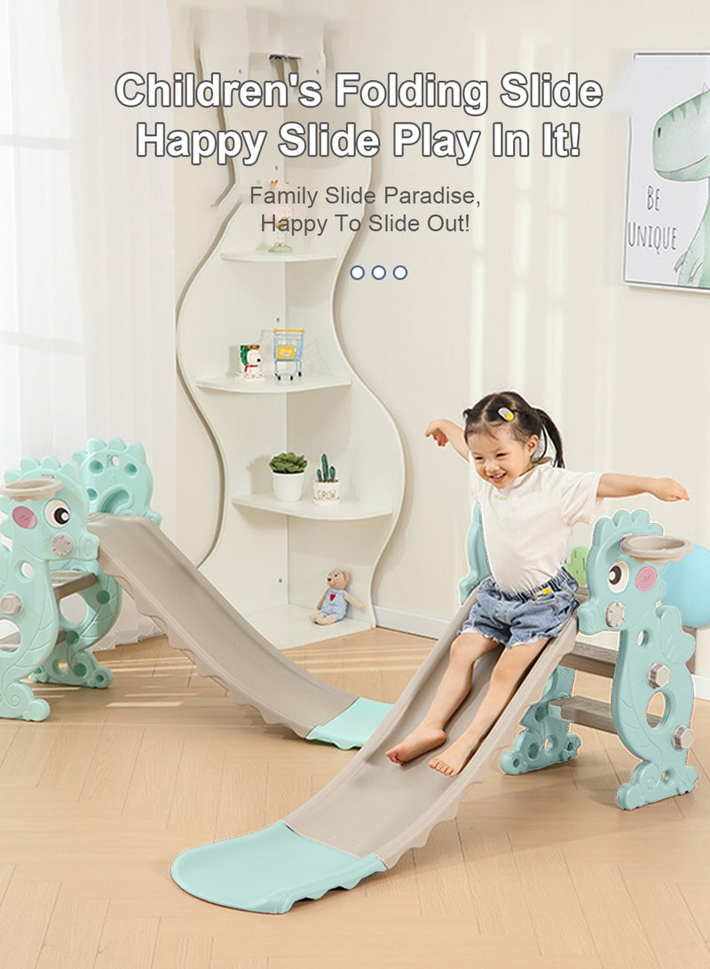 Foldable Children's Slide 1-3-5 Years Old Baby Independent Entertainment Slide Home Small Playground Toy Set Easy To Assemble With Basketball Stand Suitable For Indoor And Outdoor Children's Entertainment