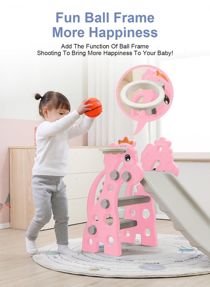 Foldable Multifunctional Children's Slide Children's Independent Entertainment Slide Playground Climbing Slide With Basketball Stand Easy To Install Suitable For Children Indoors And Outdoors