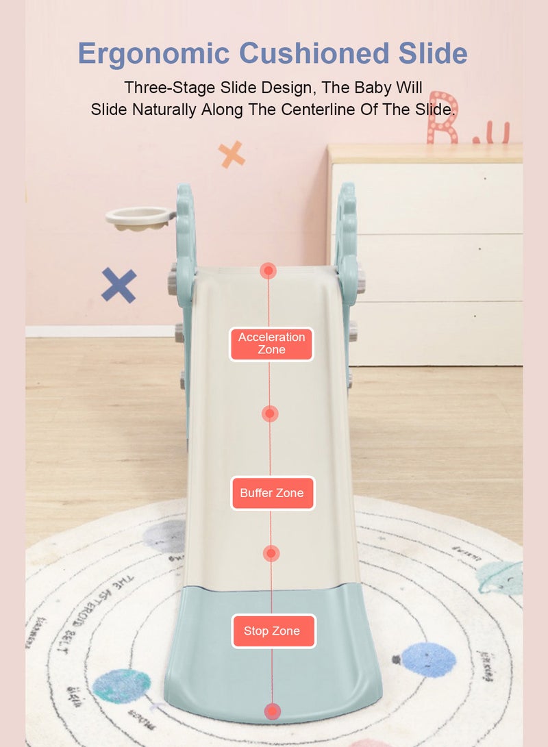 Foldable Children's Slide Independent Playground Entertainment Slide Baby Multifunctional Climbing Slide Toy Set Easy To Assemble Suitable For Indoor And Outdoor Children With Basketball Stand