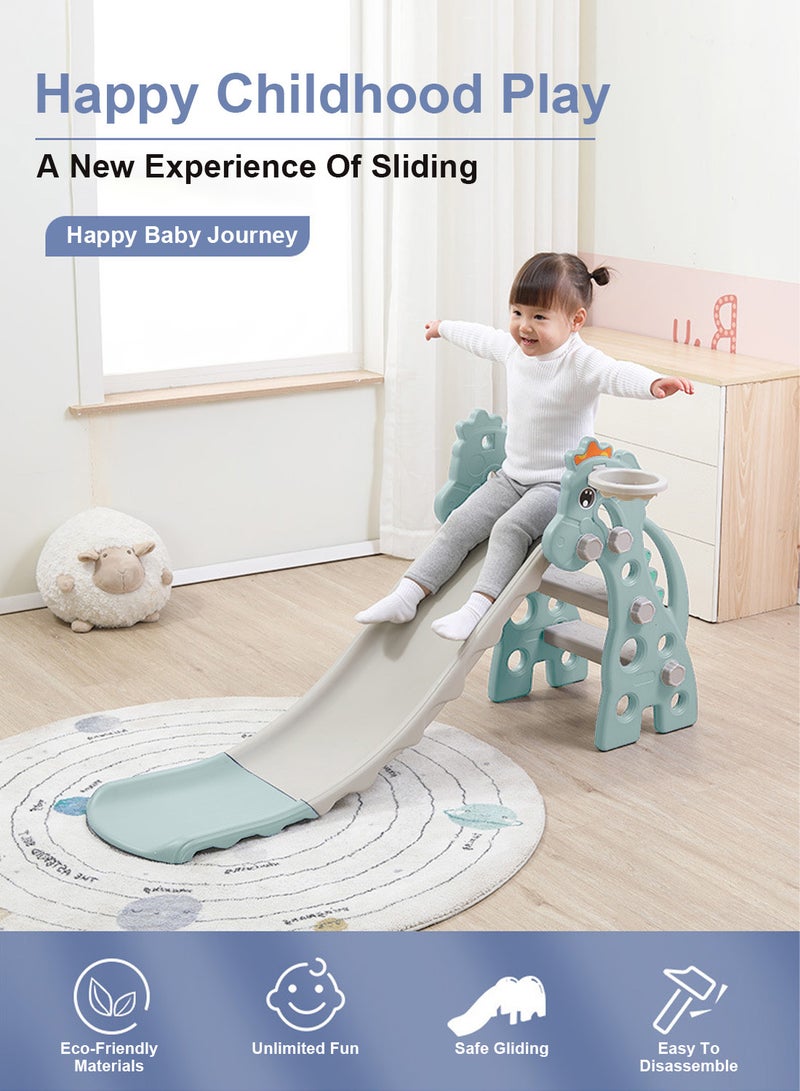 Foldable Children's Slide Independent Playground Entertainment Slide Baby Multifunctional Climbing Slide Toy Set Easy To Assemble Suitable For Indoor And Outdoor Children With Basketball Stand