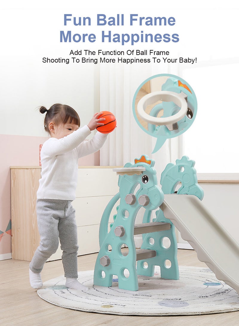 Foldable Children's Slide Independent Playground Entertainment Slide Baby Multifunctional Climbing Slide Toy Set Easy To Assemble Suitable For Indoor And Outdoor Children With Basketball Stand