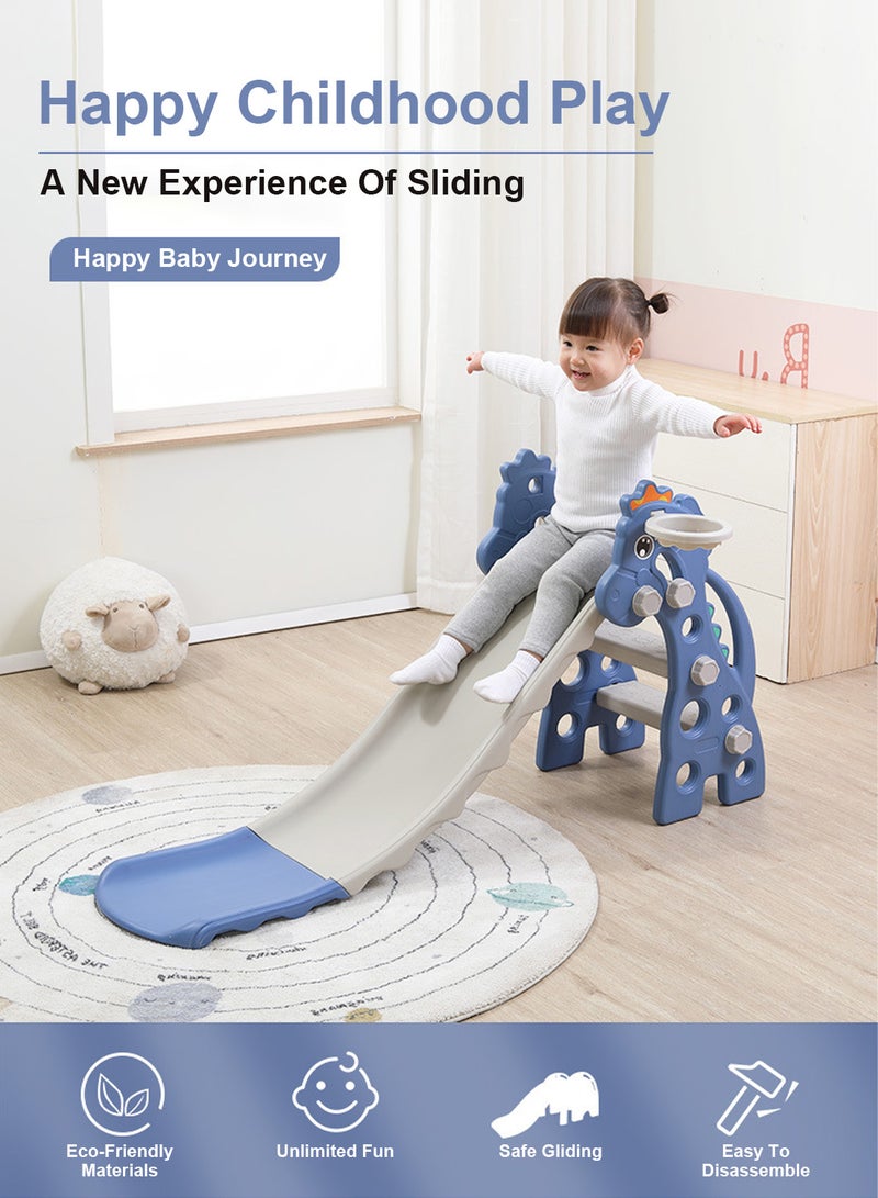 Foldable Children's Slide Baby Multifunctional Climbing Slide Playground Toy Set Indoor And Outdoor Toddler Slide Easy To Install With Basketball Stand