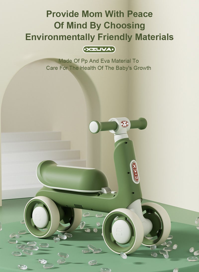 Baby Balance Bike for 1-3 Years, Kids Bike 4-wheel with Adjustable Seat, Indoor Outdoor Toddlers Riding Toys