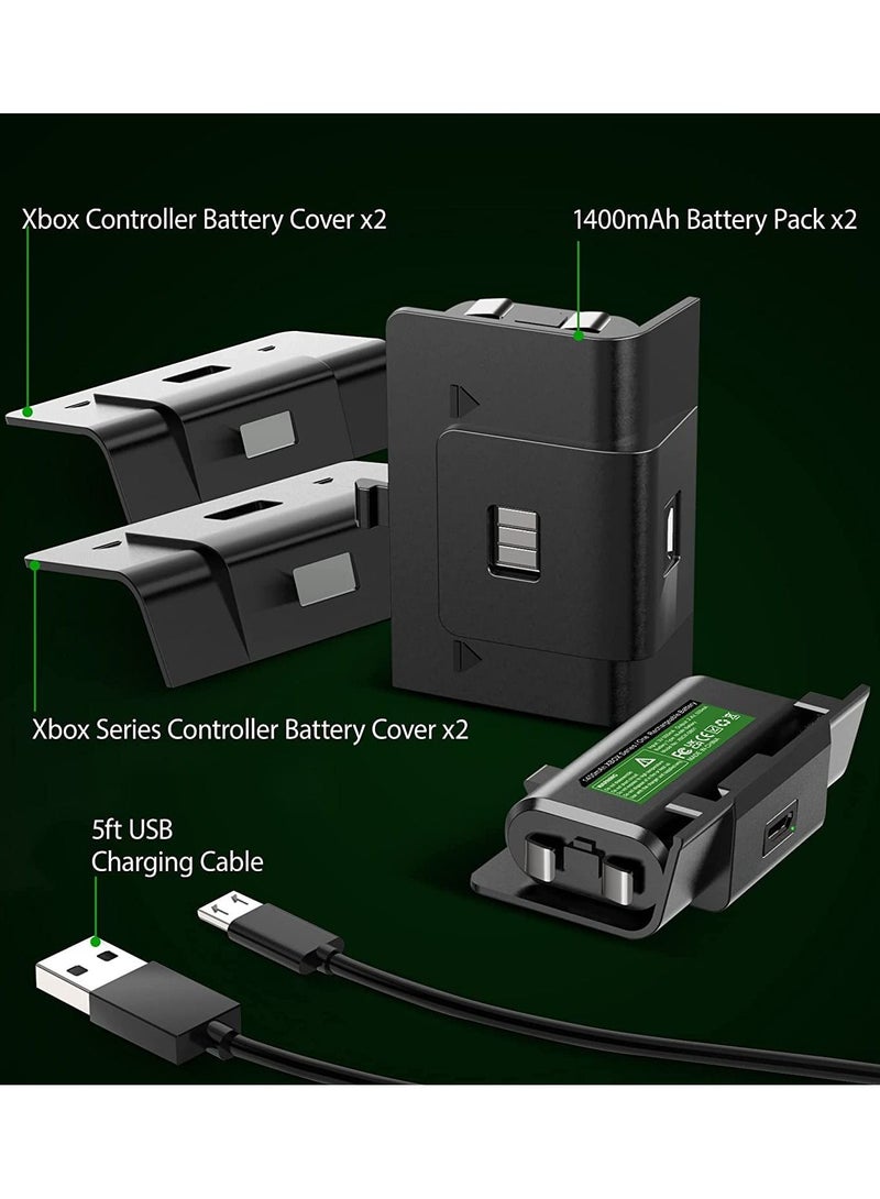 2 Pack Rechargeable Controller Battery Pack for Xbox One/Xbox Series X S with 4 Battery Cover Long-Lasting Play and Charge Kit with Micro USB Charging Cable for Xbox 1 S/X/Elite Wireless Remote