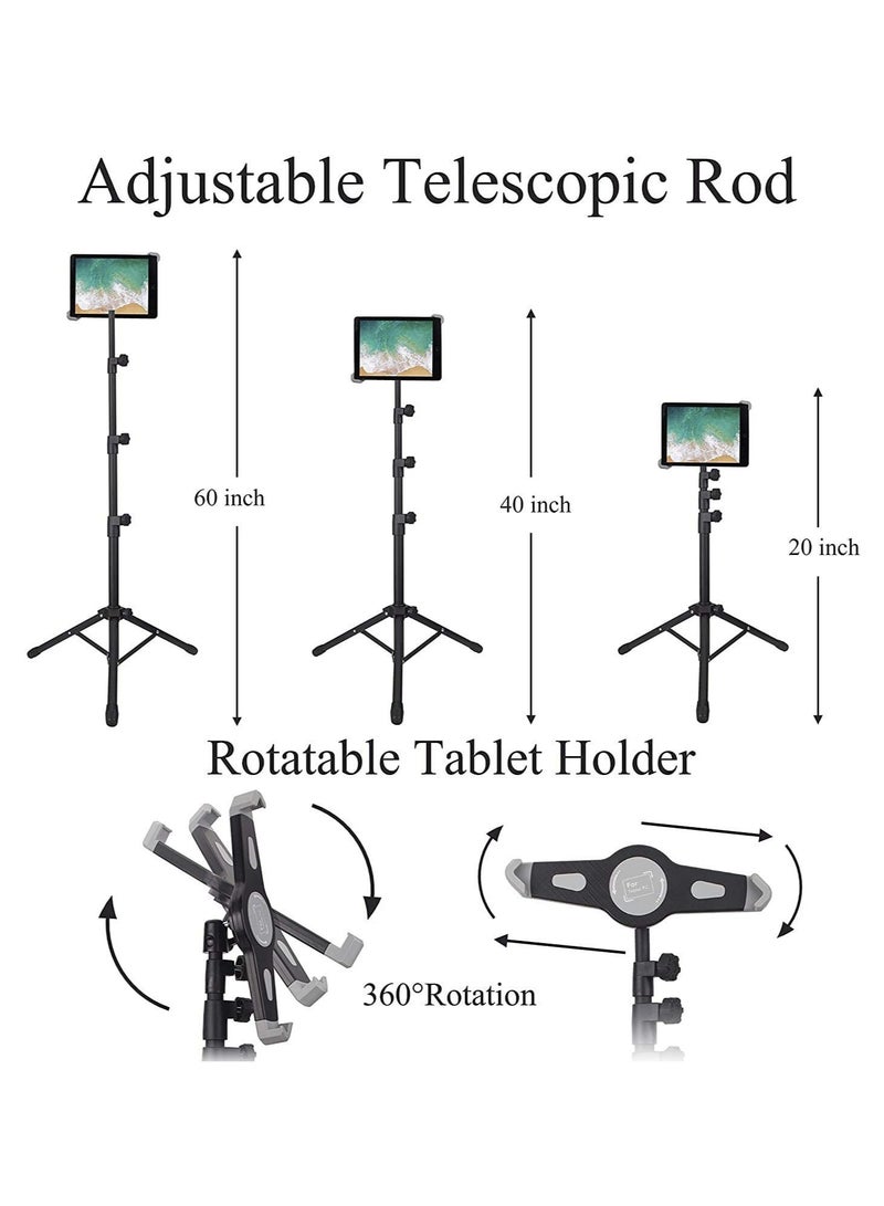 IPad and Mobile Phone Tripod Stand,Height Adjustable 20 to 60 Inch with 360 Degree Rotating Tablet Holder for iPad Air,iPad Pro and More 9.5 to 14.5 Inch Tablets, Coming with Carrying Bag