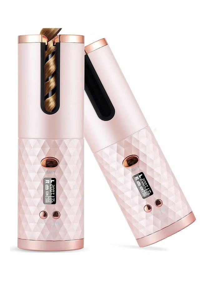 Wireless Automatic Portable Ceramic Barrel Hair Curling Wand With LCD Display Pink