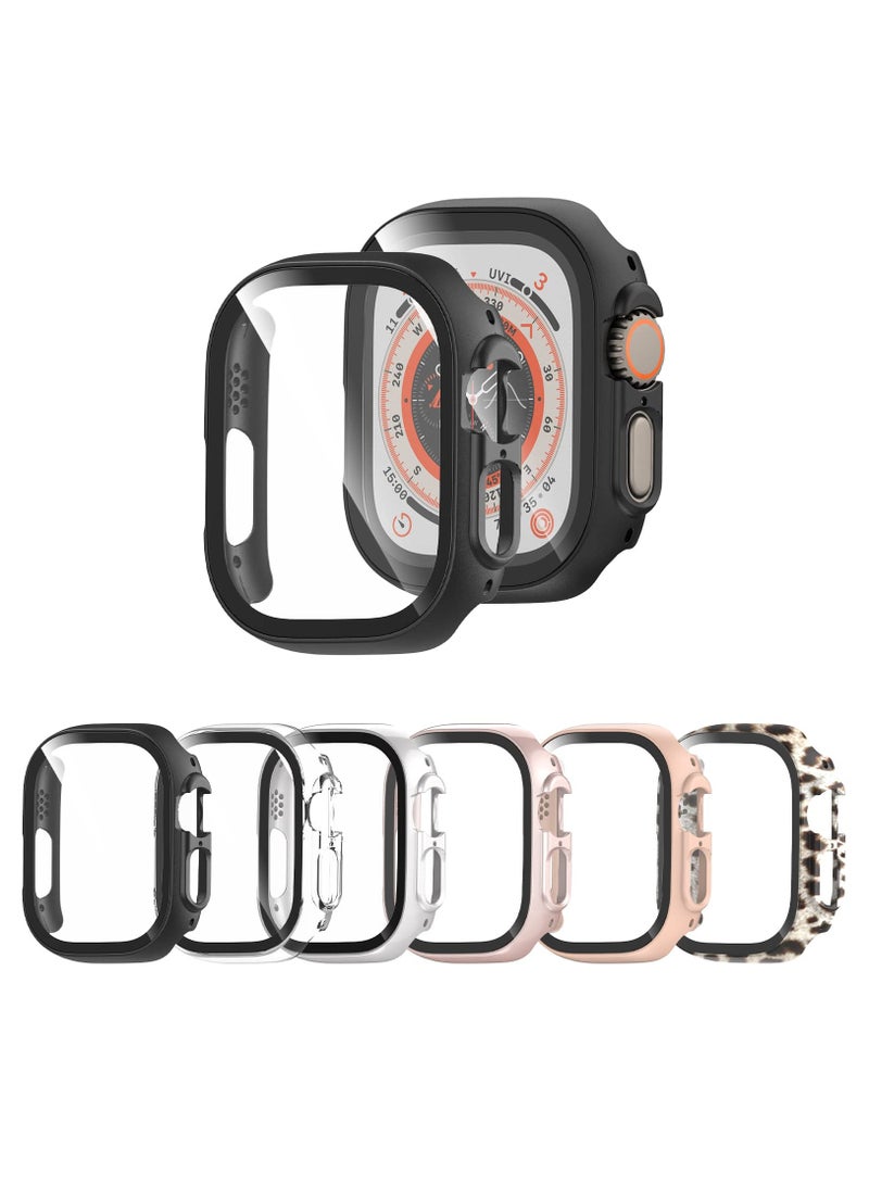 6 Pack Case for Apple Watch Ultra 49mm with Tempered Glass Screen Protector, Full Coverage Scratch Resistant Hard PC Protective Bumper Cover for iWatch 49mm Accessories