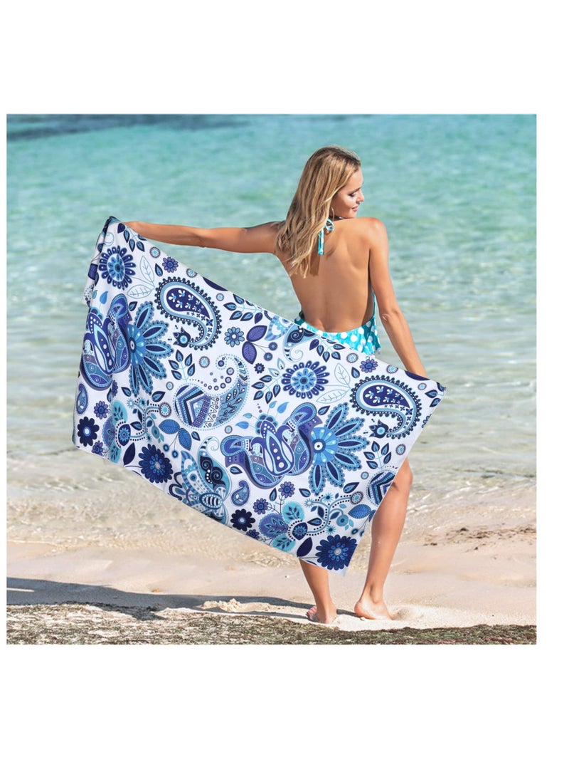 Microfibre Beach Towel, 160x80cm Quick Dry Microfibre Towels, Lightweight & Sand Free Portable Beach Towel, Bath Towel, Travel Towel & Camping Towel, for Swimming, Sports, Gym (Floral Blue)