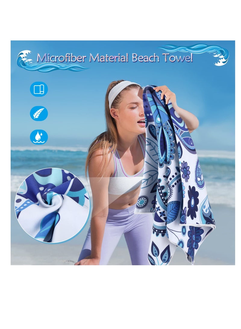 Microfibre Beach Towel, 160x80cm Quick Dry Microfibre Towels, Lightweight & Sand Free Portable Beach Towel, Bath Towel, Travel Towel & Camping Towel, for Swimming, Sports, Gym (Floral Blue)