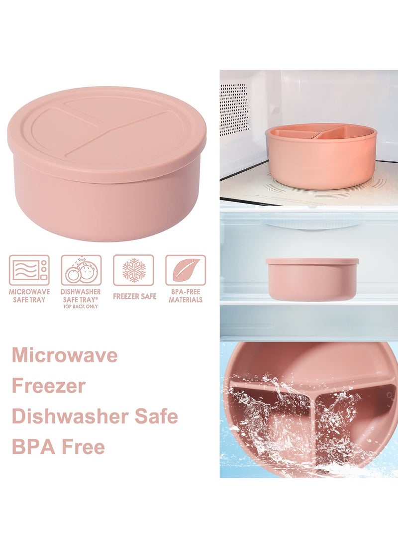 Silicone Bento Lunch Box, 3 Compartment Silicone Lunch Container, Leak-Proof Salad Bento Box, BPA-Free, Dishwasher Safe, Perfect for Work, School, Picnics