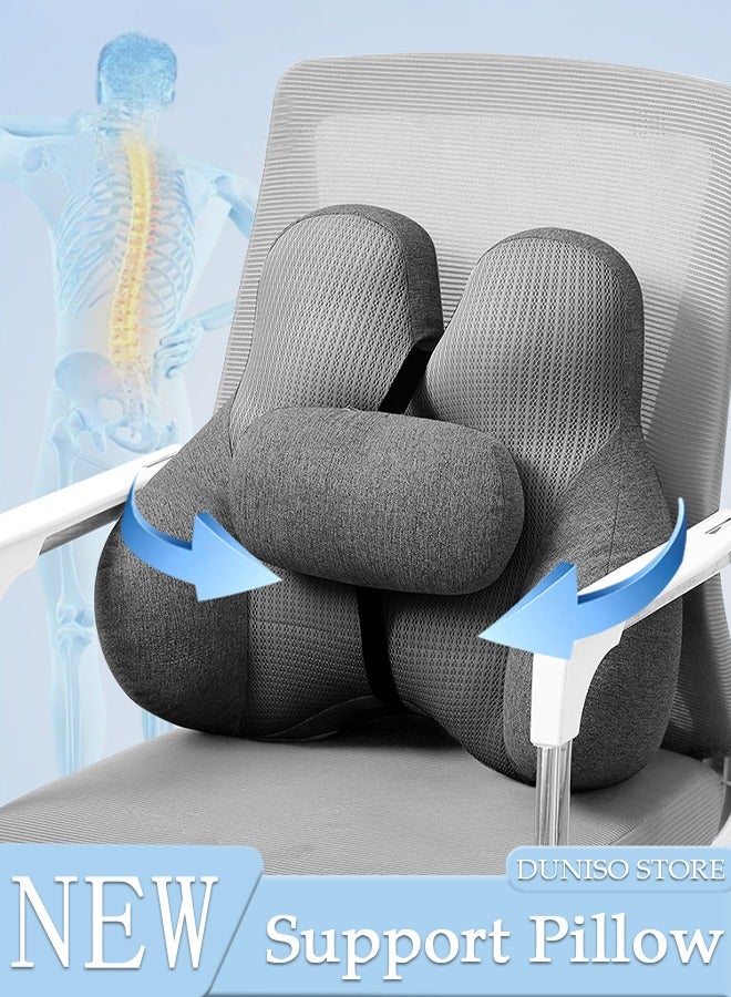Adjustable Lumbar Support Pillow with Adjustable Slider for Office Chair and Car Seat, Ergonomic Memory Foam Back Cushion for Improve Lower Back PainRelief and Sitting Posture