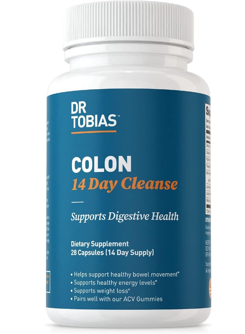 Dr. Tobias Colon 14 Day Cleanse, Advanced Gut Cleanse Detox for Women & Men with Cascara Sagrada, Psyllium Husk & Senna Leaf, Non-GMO Colon Cleanse, 28 Capsules 1-2 Daily