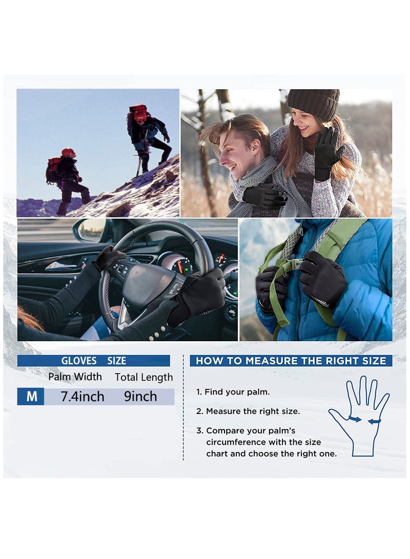 Winter Thermal Gloves, Windproof Water-Resistant Gloves Anti-slip Touch Screen Cycling Gloves for Men Women Hiking Climbing Riding Bike Outdoor Sports(M)