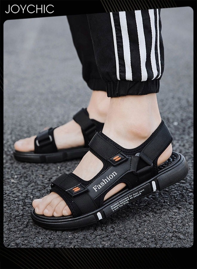 Men Trendy Outdoor Personalized Flat Shoes Waterproof Anti-slip Open Toe Breathable Summer Beach Sandals  Black