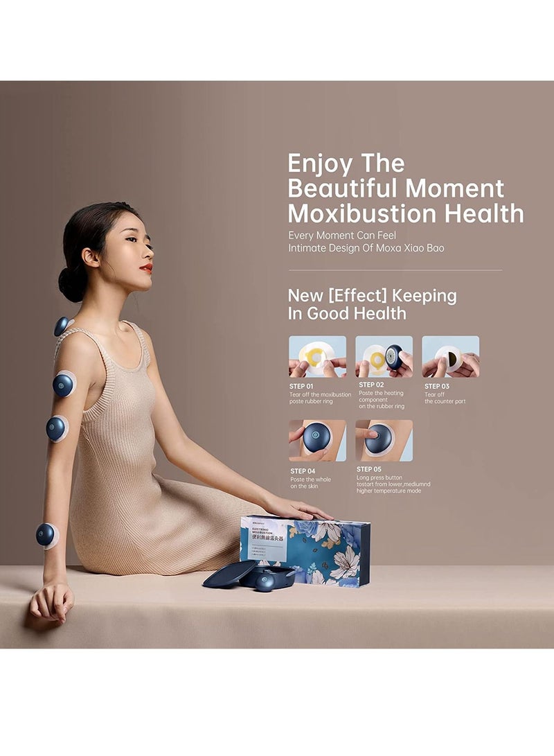 Electric Heating Moxibustion Patch,5 Pack, Mugwort Sticker, Wireless Charging Portable Hot Stones Massage Set with Warmer, Smokeless and Fireless