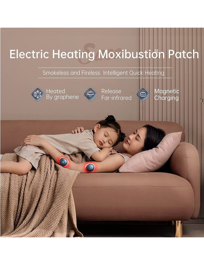 Electric Heating Moxibustion Patch,5 Pack, Mugwort Sticker, Wireless Charging Portable Hot Stones Massage Set with Warmer, Smokeless and Fireless