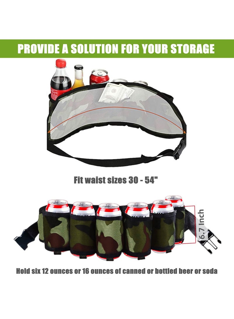 6 Hole Drinks Belt Holder for Men and Women, Adjustable Beverage Can Carrier for Outdoor Activities, Perfect for Camping, Hiking, Picnics, Parties