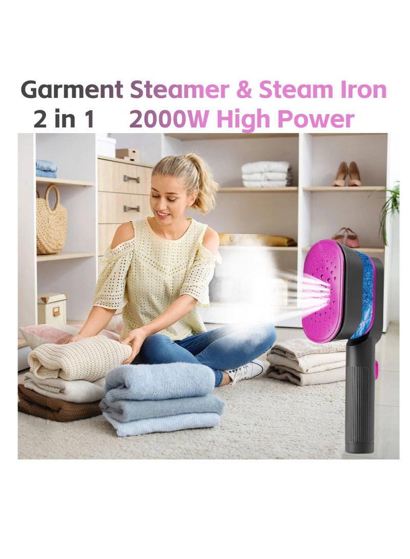 Handheld Steamer for Clothes, Portable Steamer For Clothes, 2 in 1 Fabric Wrinkle Remover and Clothing Iron, 2000W Powerful Clothes Steamer, 9 Second Fast Heat-up, for Home, Office and Travel