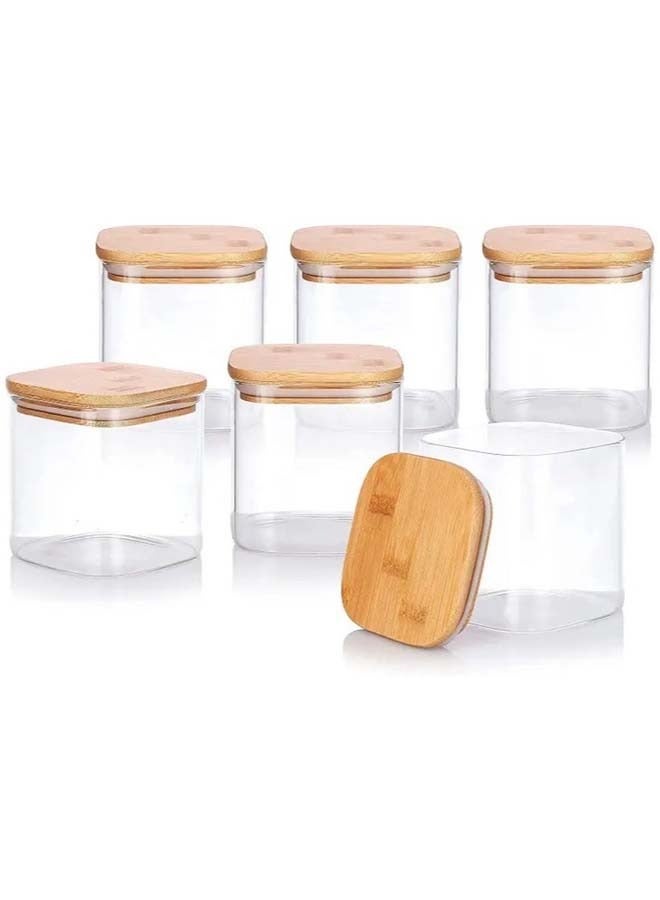 24 x SQUARE GLASS JARS WITH BAMBOO LID | 350mL Food Storage Canisters Container Spice Jar