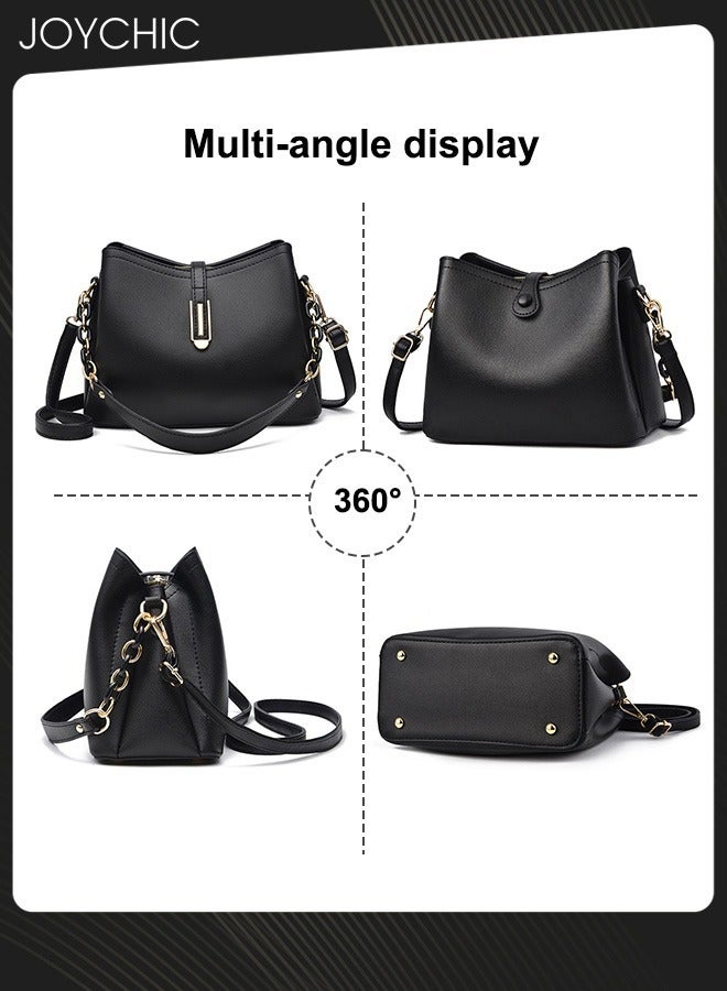 Fashion and Trend Elegant Women Shell Bag Simple Pattern Inner Multi Pockets Lady Shoulder Crossbody Bag for Office Party Shopping Black