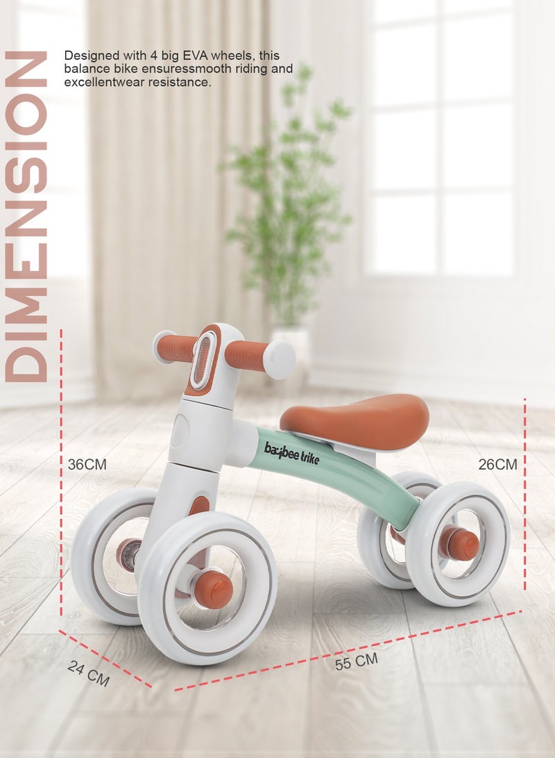 Kids Balance Bike Tricycles for Kids, 4 Wheels Toddlers Bike Ride on Toy with Widened EVA Wheels & Led Light Indoor Outdoor Play Baby Balance Cycle for Kids 12 to 24 Months Boys Girls Green