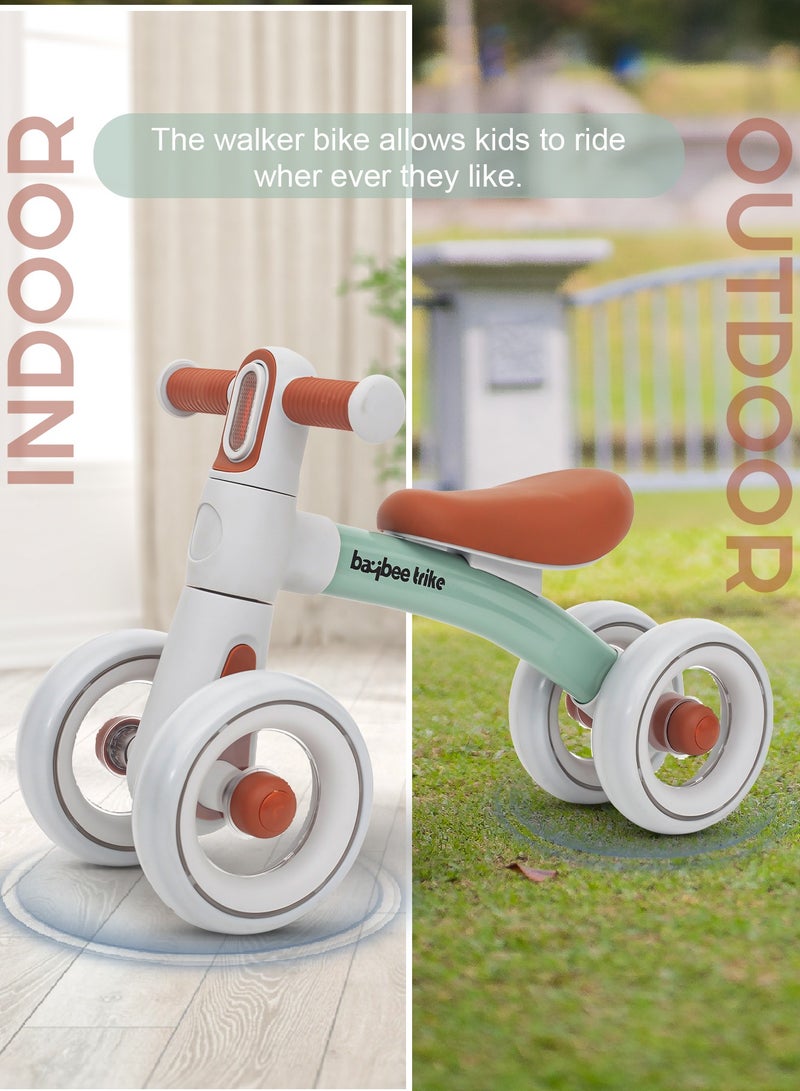 Kids Balance Bike Tricycles for Kids, 4 Wheels Toddlers Bike Ride on Toy with Widened EVA Wheels & Led Light Indoor Outdoor Play Baby Balance Cycle for Kids 12 to 24 Months Boys Girls Green