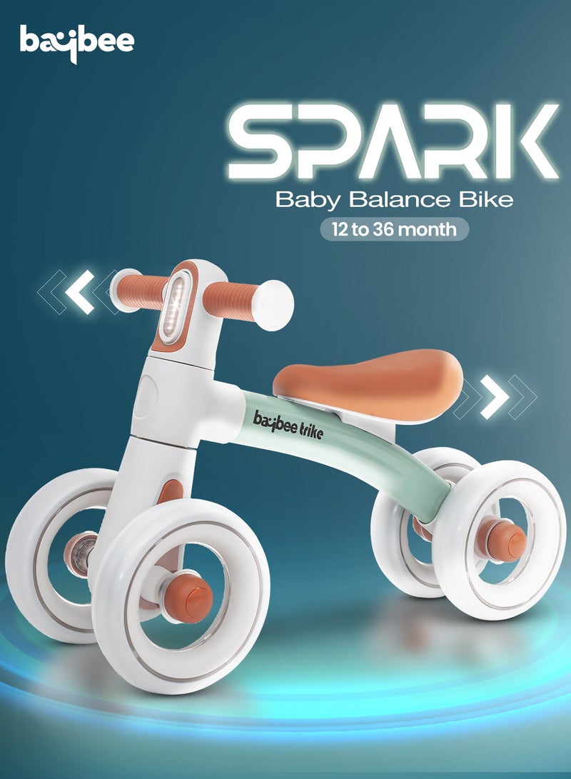 Kids Balance Bike Tricycles for Kids, 4 Wheels Toddlers Bike Ride on Toy with Widened EVA Wheels & Led Light Indoor Outdoor Play Baby Balance Cycle for Kids 12 to 24 Months Boys Girls Green