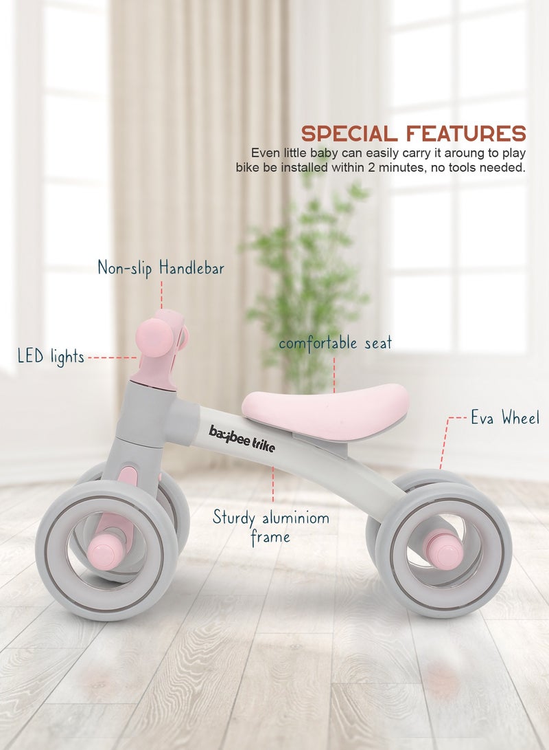 Baybee Kids Balance Bike Tricycles for Kids, 4 Wheels Toddlers Bike Ride on Toy with Widened EVA Wheels & Led Light Indoor Outdoor Play Baby Balance Cycle for Kids 1 to 3 Years Boys Girls Pink