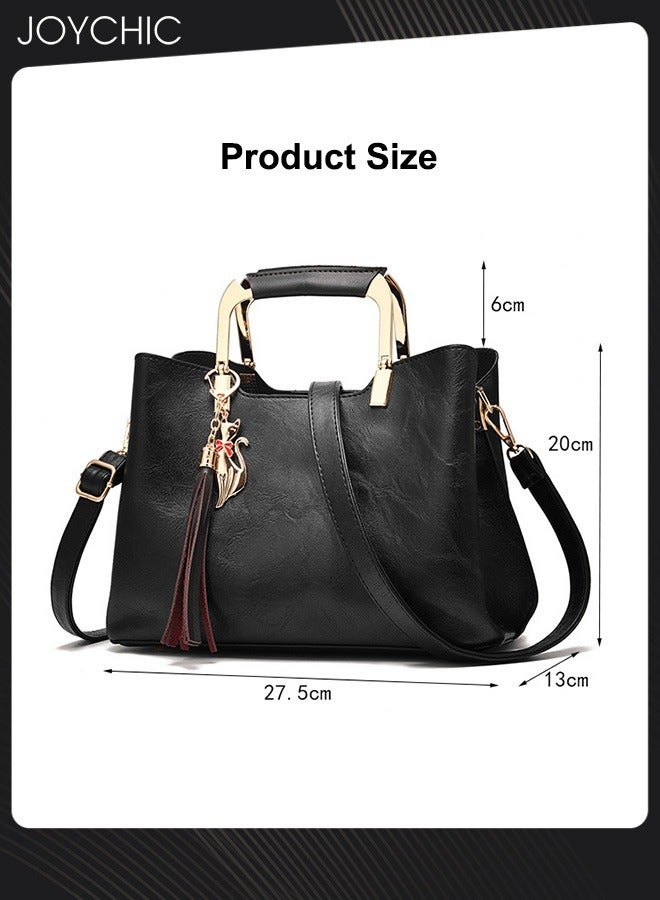 Women Charming Handbag Faux Leather Large Capacity Tote Bag Shoulder Bag Lady Fashionable Satchel Crossbody Bag with Adjustable Straps for Travel Party Shopping Black