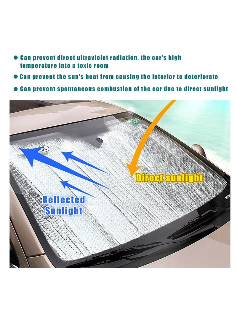 Car Windshield Sunshade, Foldable Auto Reflective Front Window Visor Protector, Double Thicken UV Rays and Heat Blocker with Sucker, Vehicle Interior Accessories for Most Cars (Black)