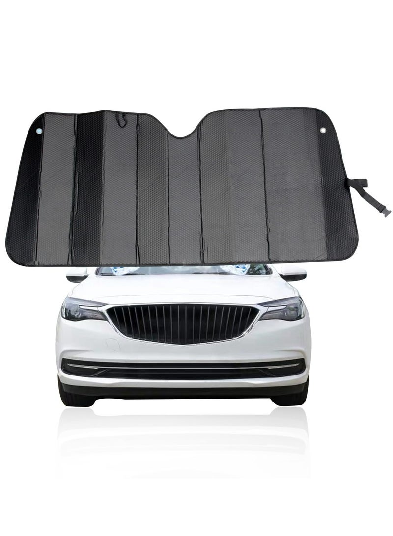 Car Windshield Sunshade, Foldable Auto Reflective Front Window Visor Protector, Double Thicken UV Rays and Heat Blocker with Sucker, Vehicle Interior Accessories for Most Cars (Black)