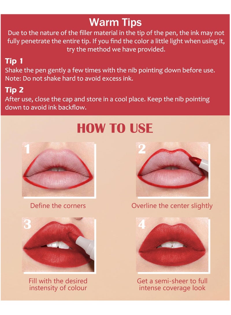 Lip Stain Marker Pen Set, 4 Pcs Hydrating Liquid Lip Liner Kit, Matte Finish, Long-Lasting Waterproof, Precise Chisel Tip for Smooth Application, Ideal Makeup Gift for Women