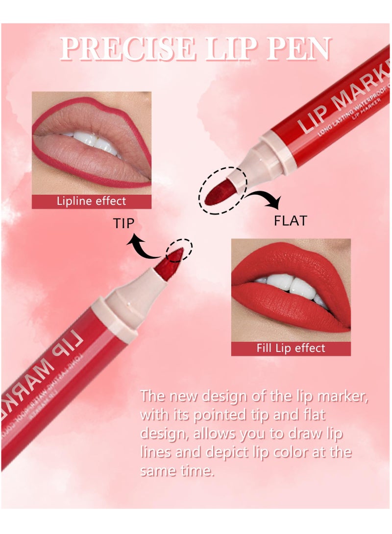 Lip Stain Marker Pen Set, 4 Pcs Hydrating Liquid Lip Liner Kit, Matte Finish, Long-Lasting Waterproof, Precise Chisel Tip for Smooth Application, Ideal Makeup Gift for Women