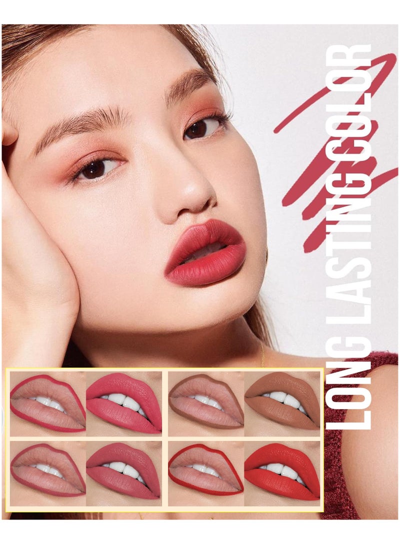 Lip Stain Marker Pen Set, 4 Pcs Hydrating Liquid Lip Liner Kit, Matte Finish, Long-Lasting Waterproof, Precise Chisel Tip for Smooth Application, Ideal Makeup Gift for Women