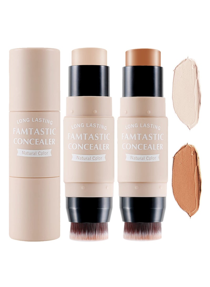 2 PCS Contour Highlighter Stick with Brush -Bronzer Pen, Face Brightens Shades Pencil, Highlighting Shade, Highlight Shaping Stick, Waterproof, Longwear Makeup(03 and 04)