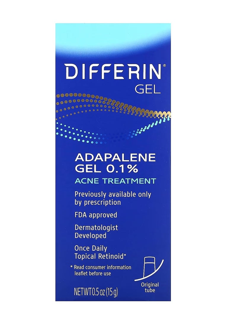 Differin, Adapalene Gel Acne Treatment 0.1%, Fragrance Free, 0.5 oz (15 g)