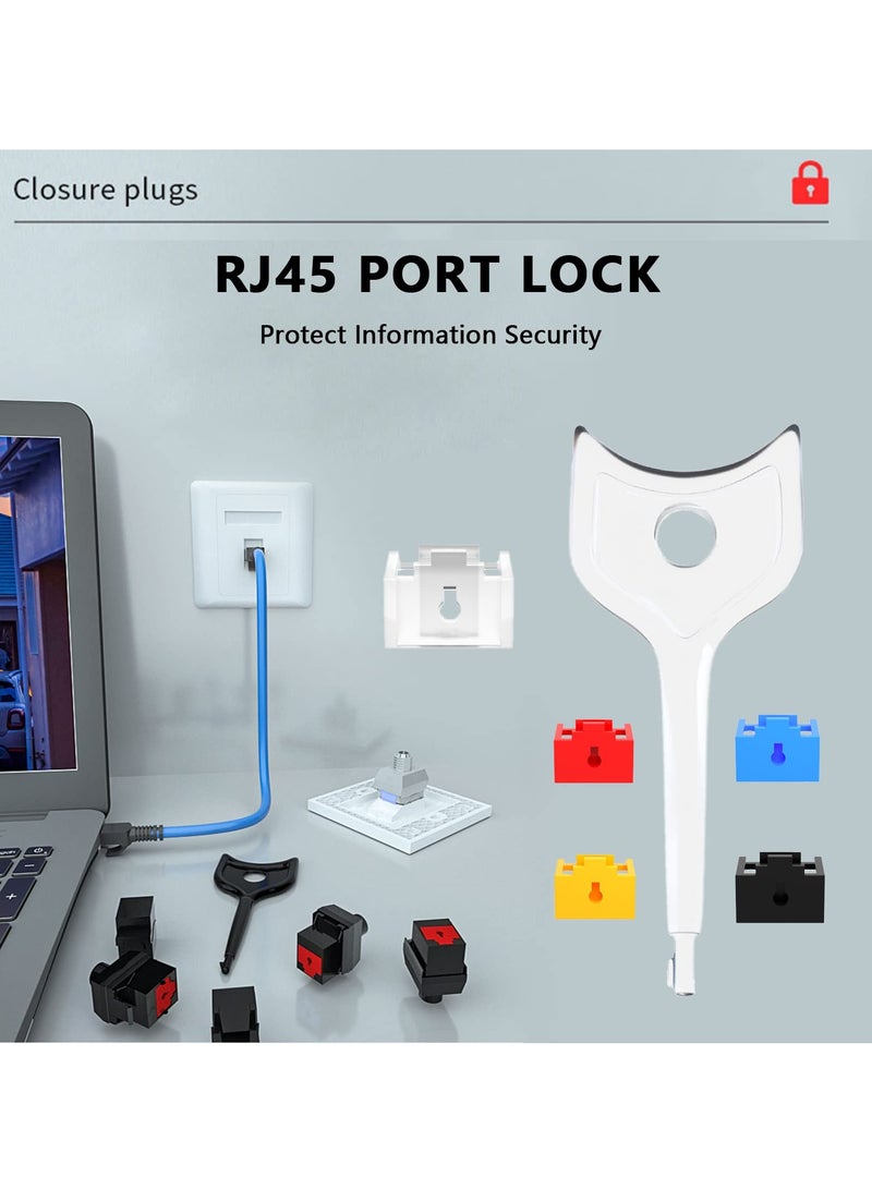10Pcs RJ45 Port Lock Set with 1 Key, Locking RJ45 Port and Dust Blocker, Transparent Dust Cover Caps, Female Port Plug Protectors, Compatible with Computers, TVs, Routers, and Other RJ45 Devices