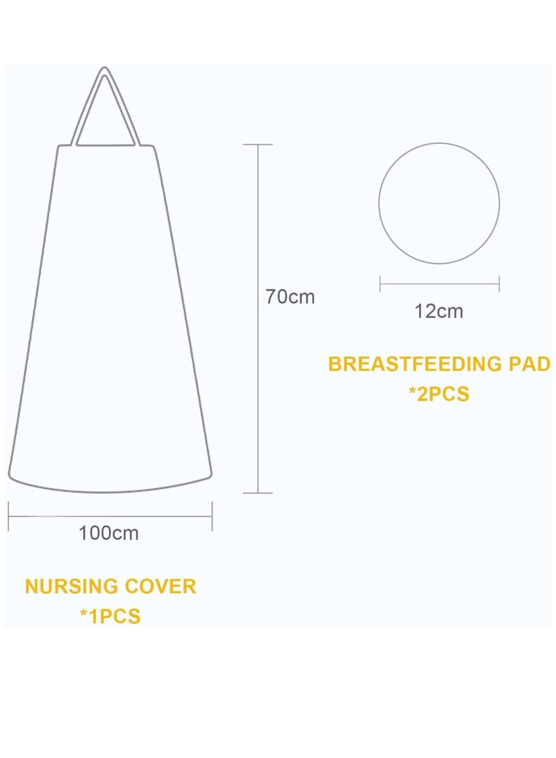 Baby Nursing Cover, 100% Cotton Breathable Apron With Adjustable Straps, Full Coverage Privacy Care 2 -Piece Washable Pads