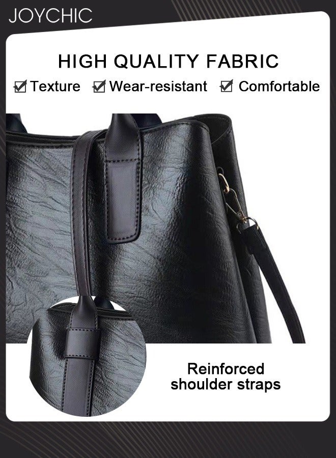 Trendy Retro Women Portable Shoulder Crossbody Bag Lady Large Capacity Commuting Handbag Tote Bag for Office Work Travel Party Black