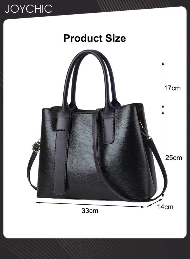 Trendy Retro Women Portable Shoulder Crossbody Bag Lady Large Capacity Commuting Handbag Tote Bag for Office Work Travel Party Black