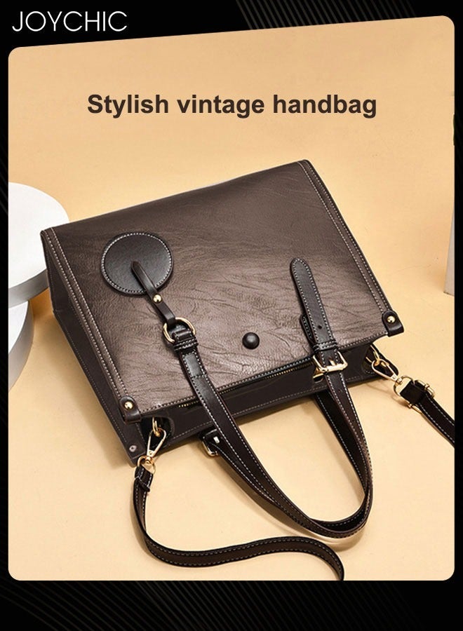 Fashionable Retro Women Handbag Large Capacity Multi Pocket Commuting Shoulder Crossbody Bag for Office Daily Work Brown