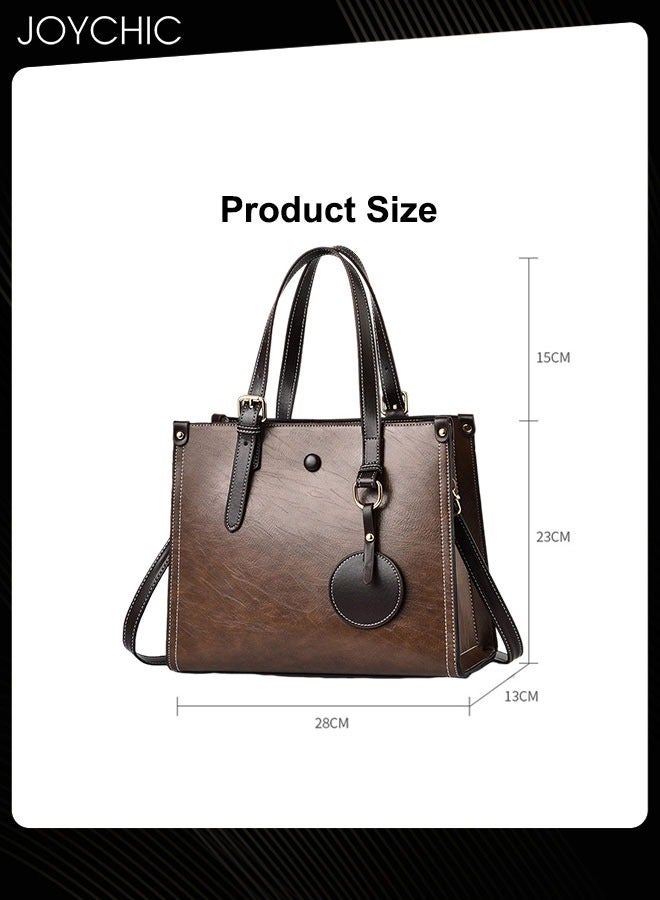 Fashionable Retro Women Handbag Large Capacity Multi Pocket Commuting Shoulder Crossbody Bag for Office Daily Work Brown