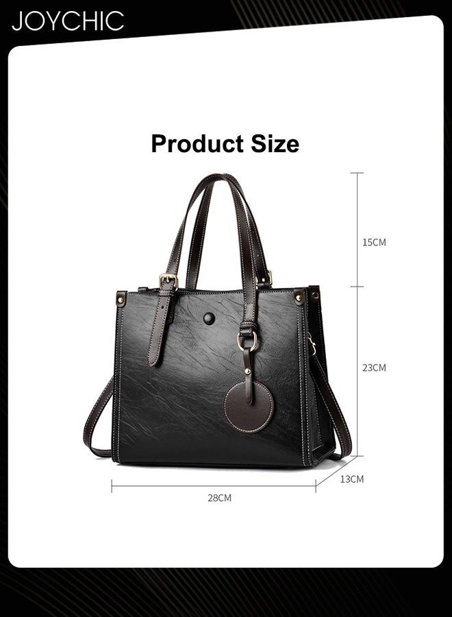 Fashionable Retro Women Handbag Large Capacity Multi Pocket Commuting Shoulder Crossbody Bag for Office Daily Work Black