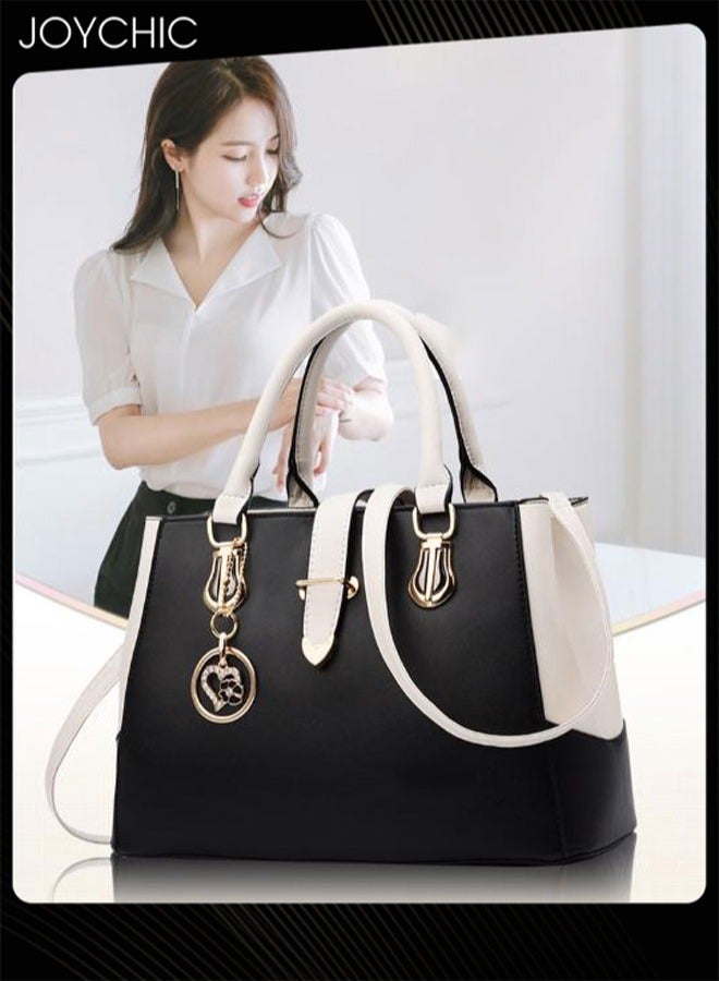 Women Luxury Western Style Large Capacity Tote Bag PU Fabric Waterproof Handbag Multi Pocket Commuting Crossbody Bag for Party Daily Shopping Black