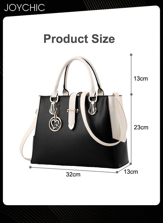 Women Luxury Western Style Large Capacity Tote Bag PU Fabric Waterproof Handbag Multi Pocket Commuting Crossbody Bag for Party Daily Shopping Black