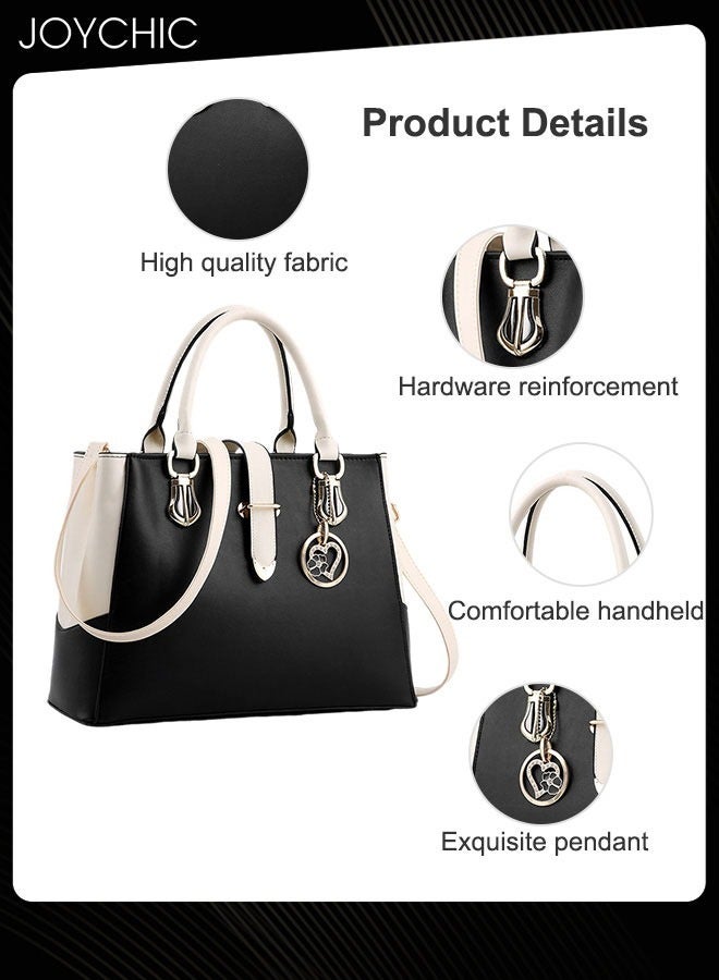 Women Luxury Western Style Large Capacity Tote Bag PU Fabric Waterproof Handbag Multi Pocket Commuting Crossbody Bag for Party Daily Shopping Black