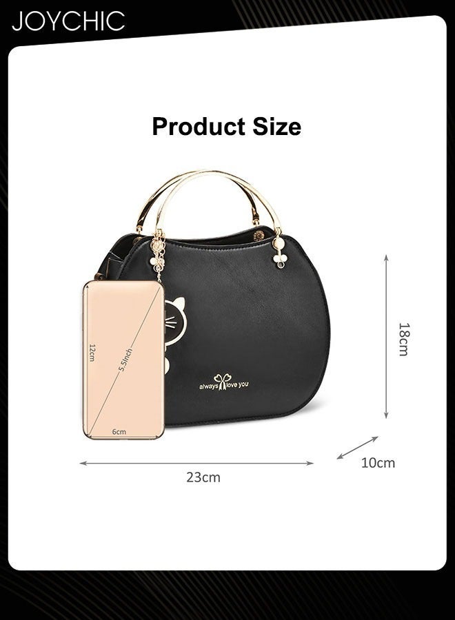 Korean Style Fashionable Girl Shell Bag Women Large Capacity Crossbody Bag Multi Pocket Shoulder Handbag with Lovely Cat Pendant for Travel Party Black